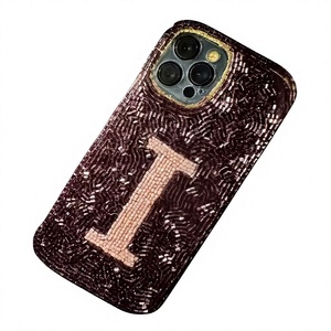 Funda para Teléfono con Marco de Cámara Bordado a Mano con Cuentas, Estilo Bohemio, Color Marrón Dorado, para Apple iPhone, Marca CRYSTAL CRAFT - Product Image 1