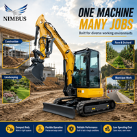 NIMBUS Nouvelle Conception Mini-Excavatrice Compacte de 3,7 Tonnes pour Ferme, Verger, Aménagement Paysager, Cabine Hydraulique, Chenilles en Caoutchouc, Mini-Excavatrice de Terrassement
