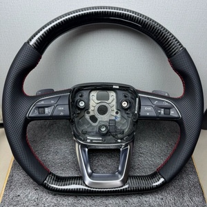 Pour <span class=keywords><strong>Audi</strong></span> Q3 Q5 Q7 Q8 <span class=keywords><strong>RS</strong></span> Q3 <span class=keywords><strong>RS</strong></span> Q5L Volant à fond plat perforé en Fiber de carbone avec palettes et boutons Accessoires de voiture - Product Image 1