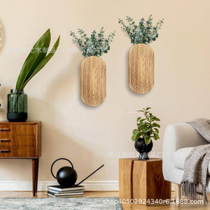 Wooden <b>Wall</b> Mounted <b>Flower</b> Rack Oval Shape Natural Wood Color For Living Room Indoor Plant Decor - Product Image 2