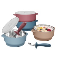 Ensemble de vaisselle pour bébé en gros, sans BPA, avec bol alimentaire à couvercle, fourchette, cuillère et ventouse anti-chute