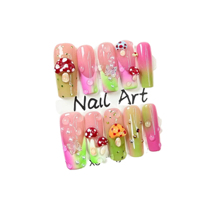 Lot de 10 faux ongles en gel peints à la main, magnifiques ongles acryliques de luxe faits à la main, à presser, de haute qualité - Product Image 1