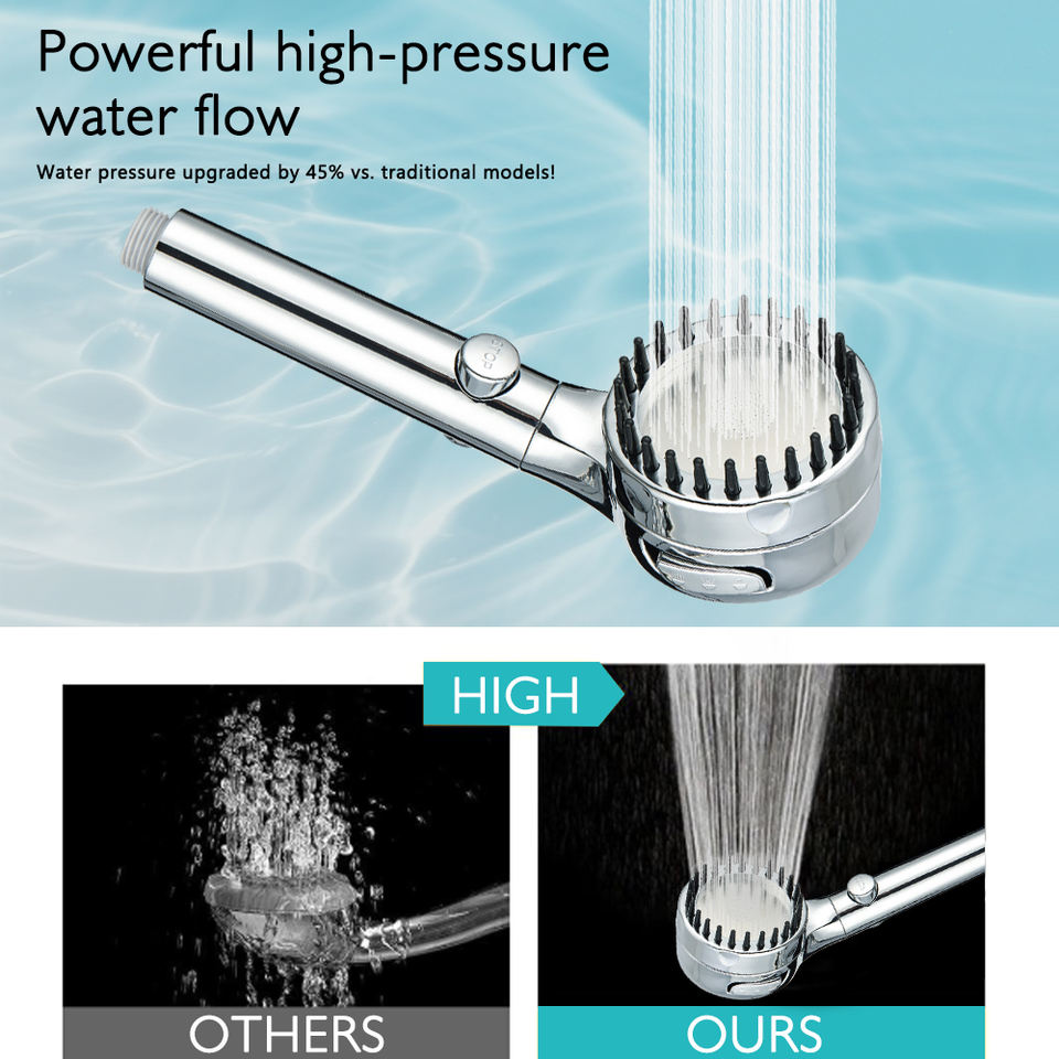 Classic High Pressure Shower Head 3 Spray Modes With Stop Button Water ...