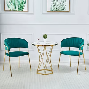 Kursi Makan beludru biru tua & merah muda, kursi makan berlengan Emas Untuk restoran atau ruang tamu furnitur luar ruangan - Product Image 5