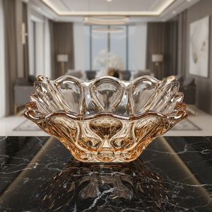 28cm ocean amber flower hollow Home Decoration Wedding crystal glass Candy Storage luxury Container Glass Candy fruit bowl - Product Image 2