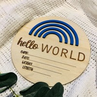 Cartes de développement en bois 3D arc-en-ciel pour bébé, annonces de naissance « Hello World », panneau en bois, lettres, cadeau de naissance, décoration de chambre d'enfant