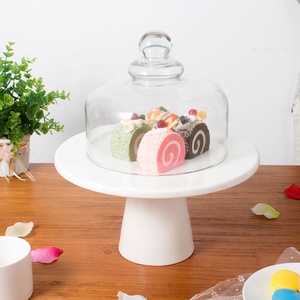 Bandeja de porcelana de forma redonda blanca para postres, soporte de exhibición de magdalenas, soporte de cerámica para pasteles con cubierta de cúpula de cristal, 10 y 11 pulgadas, venta al por mayor - Product Image 2