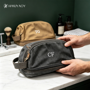 Borsa da Toilette Grande in Tela con Cerniera e Ricamo Personalizzato, Stile Retrò, per Uomo, Personalizzabile con Logo e Nome OEM - Product Image 2