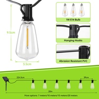 Guirlande lumineuse solaire E12 pour jardin, décoration extérieure, ampoules ST38 étanches avec télécommande / Lampes solaires d'extérieur
