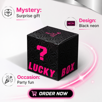 Caja Misteriosa Negra Mate con Logotipo Personalizado Shaher, Impresión a Cuatro Colores, Textura Geométrica, Rosa Neón, Caja de Cartón Plegable con Apertura Desgarrable