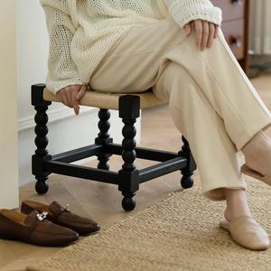 Taburetes modernos de cuerda tejida <span class=keywords><strong>taburete</strong></span> bajo de madera maciza para sala de estar casera - Product Image 3