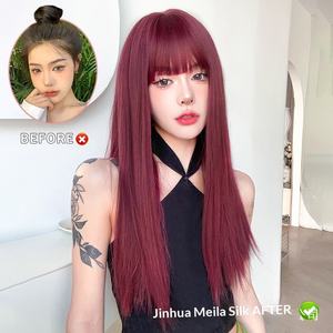 <span class=keywords><strong>Vente</strong></span> chaude transfrontalière : Perruque longue synthétique pour femme, couleur rouge framboise, effet blanchissant naturel, style Lolita, tendance influenceur - Product Image 2