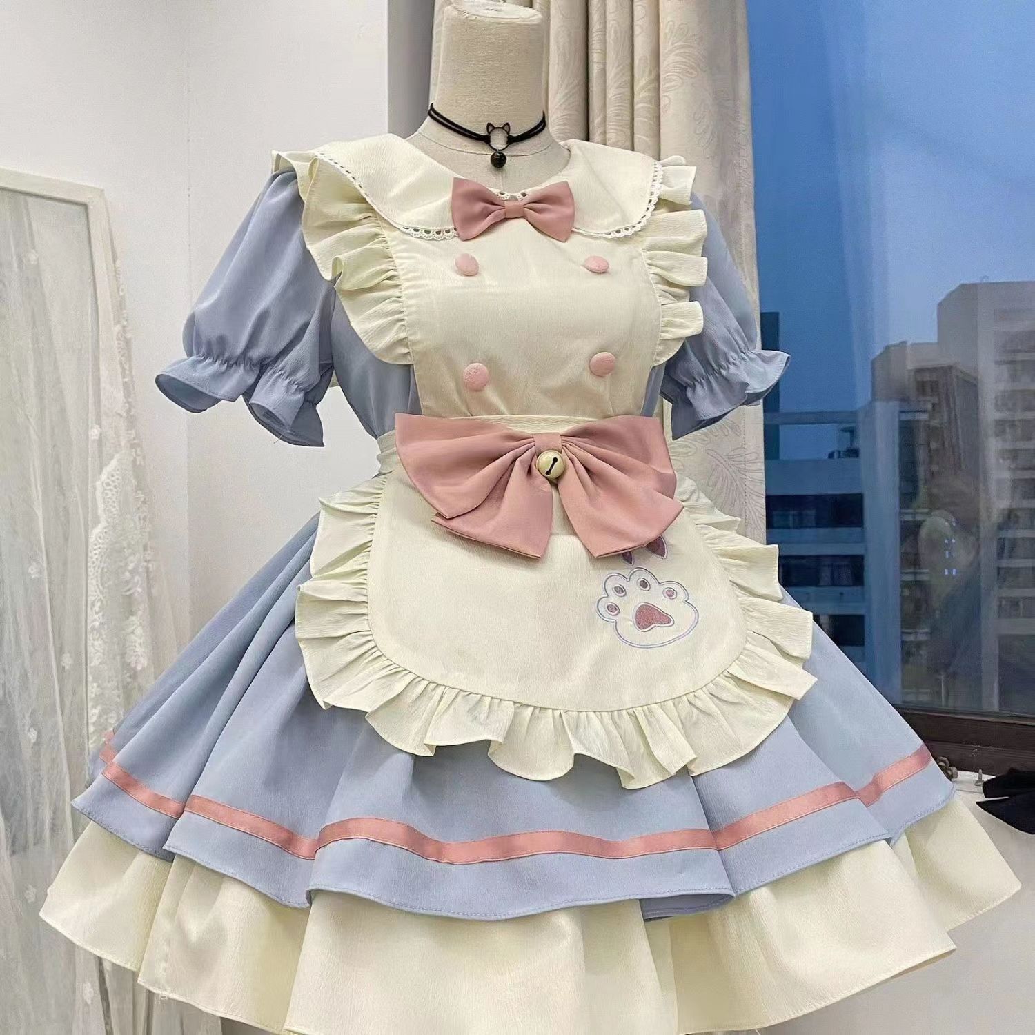 Blue Cosplay Cute Style Dress Skirt Maid Dress Party Stage