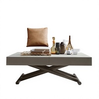 Table basse en bois massif, style minimaliste italien, multifonctionnelle, avec plateau relevable, extensible, pliable, réglable en hauteur, avec structure en métal pour
