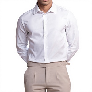Chemises habillées décontractées pour hommes à manches longues, couleur unie, col rabattu, boutonnage intégral, poche avant, infroissables, 100 % coton popeline - Product Image 2