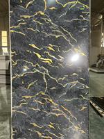 Panel de Pared de PVC UV de 3mm, Impermeable, Color Negro Dorado, Diseño Clásico de Mármol Floral, Ecológico e Ignífugo para Comercios