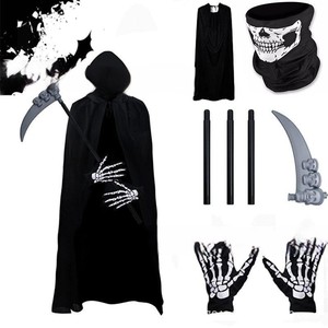 Ensemble de déguisement d'Halloween pour adultes : cape noire de la mort, masque de crâne, gants - Product Image 1