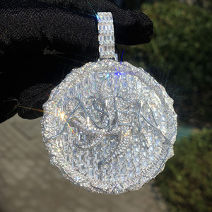 Collana da Uomo Hip Hop Nuovo Stile con Pendente a Disco Spinato CZ, in Rame Prezioso Intarsiato con Zirconi Colorati, Tendenza Moda - Product Image 3