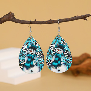 Comercio exterior transfronterizo Tema de Navidad para mujer Gota de agua Impresión en color Pendientes de madera Campana de árbol Muñeco de nieve Ganchos para las orejas Vacaciones - Product Image 1