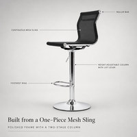 Tabouret de bar en maille noire avec siège respirant, hauteur réglable, pivotant, repose-pieds chromé pour bar à domicile, café, bistrot, salon