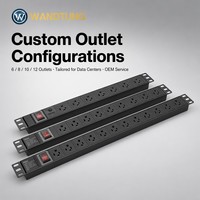 PDU Rak 1U 19" Tipe US dengan Proteksi Beban Berlebih, Unit Distribusi Daya, Power Strip Rak
