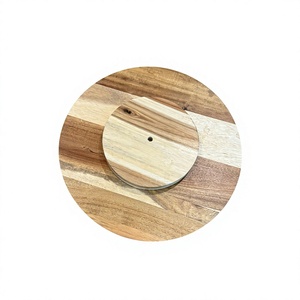 Vintage 100% Natural Acacia <b>Wood</b> Eco-Friendly Multifunction Rotating <b>Lazy</b> <b>Susan</b> Circle Beverage Serving Tray - Product Image 2