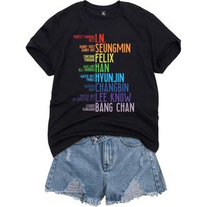 เสื้อยืดผู้หญิงสเตรย์คิดส์สีดำแขนสั้นลำลองผ้าถักเนื้อนุ่มสินค้าขายดี - Product Image 1