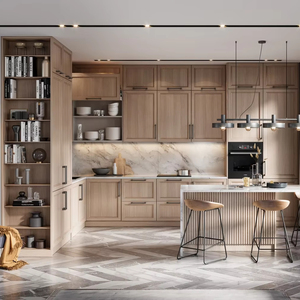 Кухонный гарнитур Lesso Home: модульный, современный, из шпона белого дуба, с раковиной, мраморной столешницей и системой хранения - Product Image 1