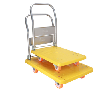 OEM Customizable MS Easy Folding Flatbed Hand Cart Yellow Industrial Four-wheel Folding Platform Trolley Trucks