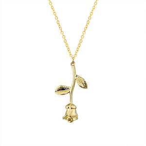 <b>Copper</b> Trending Ladies 18K Gold Jewelry for Women Preserved Rose Flower Vertical Girl Pendant Necklace - Product Image 1