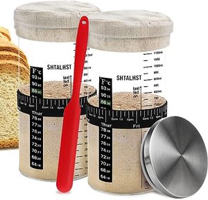 Hot Sale Sourdough Starter Jar Kit Sour Dough Starter Jar With Stainless Steel Lid Thermometer Silicone Scraper Cloth Cover