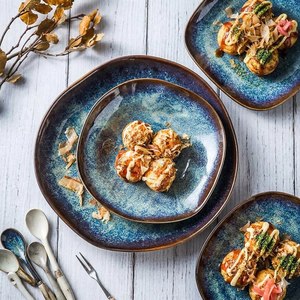 Juego de Platos y Tazones de Cerámica con Esmalte Reactivo Azul Nórdico, Formas Orgánicas Únicas, <span class=keywords><strong>Vajilla</strong></span> para Servir en la Cocina - Product Image 4