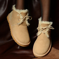 Bottes de neige en cuir véritable et fourrure de mouton pour femme, nouveau style, résistantes au froid, avec lacets à la cheville en TPR, chaussures en coton, semelle en caoutchouc/EVA