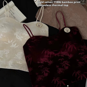 ゴールデンベルベット竹の影の花は暖かいタンクトップを保ちます女性の冬のベストノースリーブのサーマルトップ女性のための冬のベスト暖かいロック