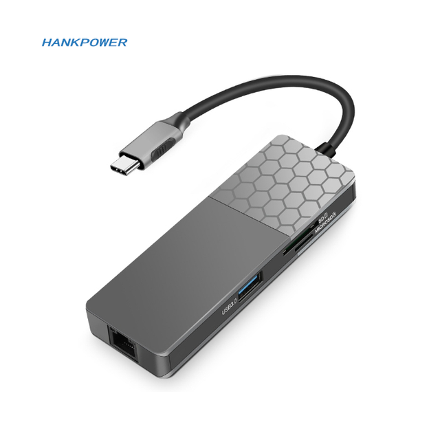 7 in 1 Type C Hub USB3.0 HDTV 4K 30Hz RJ45 SD TF Docking Station USB C Hub for Macbook