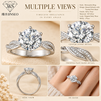 Bague JINSEO de style européen de luxe en argent sterling 925 plaqué rhodium, avec moissanite ronde de 3 carats, pour mariage, fiançailles, anniversaire