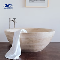 RF Home Decoration Baignoire ronde durable de style occidental Baignoire en pierre de travertin beige naturel