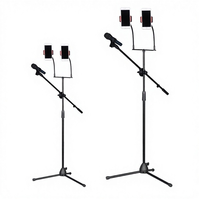LKT-803B Professional Studio Standing Tripod Microphone Stand with 2 Gooseneck Phone Clips