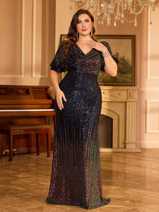 Nuovo stile da donna Plus Size tinta unita con scollo a V mezza manica incrociata elegante abito da sera aderente con strascico per l'estate - Product Image 2