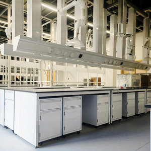 Banco da Laboratorio Moderno in Metallo con Armadietti Rimovibili, Superficie in Resina Epossidica Antigraffio e Resistente, Arredamento per Laboratorio - Product Image 1