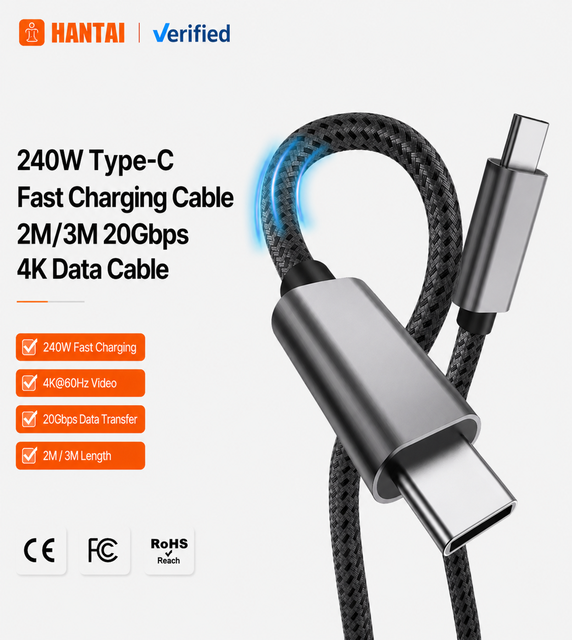 240W PD 3.1 USB-C to USB-C Fast Charging Cable 20Gbps Data Transfer 4K 60Hz Nylon Braided Durable Cord IOS & Printer Compatible
