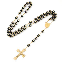 Perles noires en acier inoxydable croix pendentif bijoux or catholique chapelet prière collier Crucifix chapelet collier