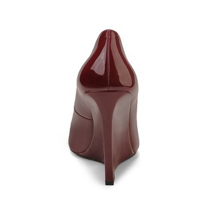 Pumps à <span class=keywords><strong>talon</strong></span> <span class=keywords><strong>compensé</strong></span> en cuir PU brillant bordeaux pour femmes, bout pointu, <span class=keywords><strong>talon</strong></span> haut, chaussures de bureau, talons hauts personnalisables - Product Image 4