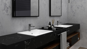 Yunfu nhà máy chất lượng cao màu đen calacatta Đá Nhân Tạo siêu Jumbo Kích thước nhà bếp Countertop Vanity Tops bảng Tops - Product Image 5
