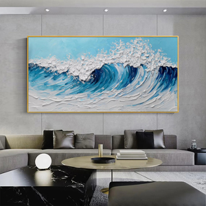 Seascape Hand painted Landscape <b>Large</b> Blue White Ocean Sea Waves Canvas Abstract 3D Textured Oil Painting Indoor Wall Art - Product Image 6