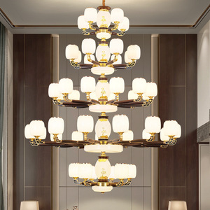 Chinese Style Multi Head Chandelier Led <b>Light</b> Round Solid Wood And Copper Living Room <b>Ceiling</b> Lamp For Home - Product Image 1