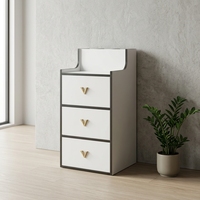 Meuble de rangement blanc et noir pour produits de beauté, 3 tiroirs, poignées dorées, résistant aux rayures, en PET-G, pour studio de manucure