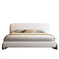 Cama de Plataforma de Madera King-Size Tapizada en Tela Teddy, Moderna y Lujosa, Personalizable para Apartamentos Comerciales, Gran Venta
