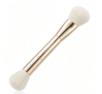 Pinceau de maquillage double embout Huanmutone Or Champagne 2-en-1, poils végétaliens, pour crème et poudre, outil de beauté pratique pour les voyages