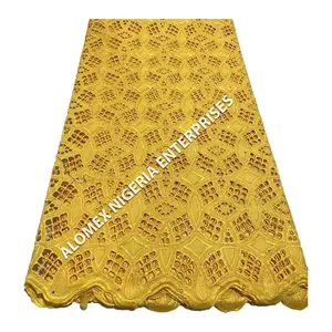 热卖到货批发价格面料100% 棉高品质帘线蕾丝面料优雅尼日利亚刺绣蕾丝面料